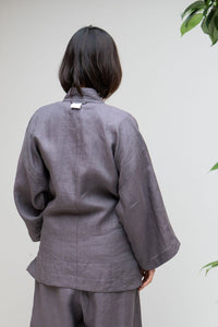 【Limited Quantity】Dark Purple Linen Short Samue [Chambre de D KYOTO]