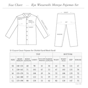 Black-dyed 2 Layered Gauze Pajamas Set [Kyo Wazarashi Mensya]